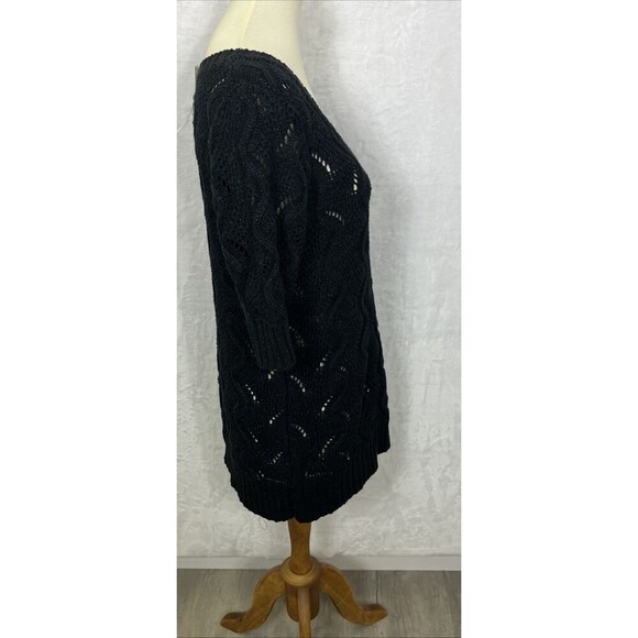 ELLE Womens Pullover Sweater Tunic Length Short Sleeved Black Shimmer Size L NWT - Picture 7 of 11